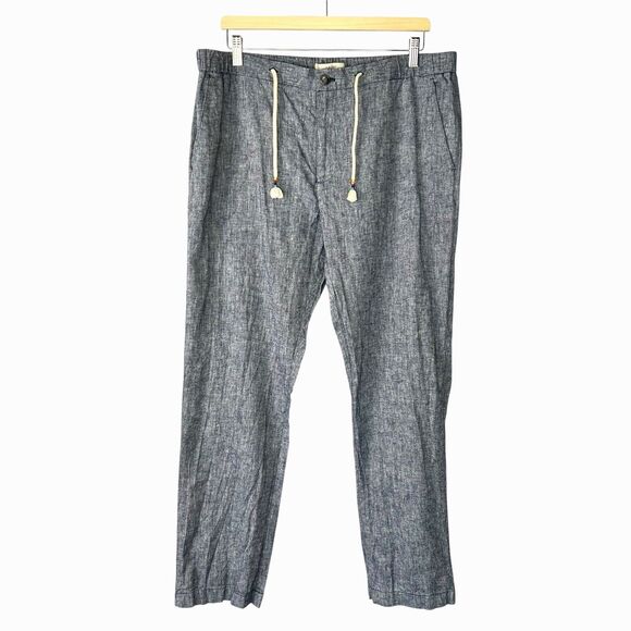 CELIO Men's Linen Cotton Blend Chino Pants Drawstrings Size 38 Blue 30" Inseam - Picture 1 of 16